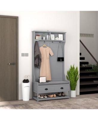 Hall Tree, Coat Rack and Bench Seat with 4 Hooks, 2 Drawers,
