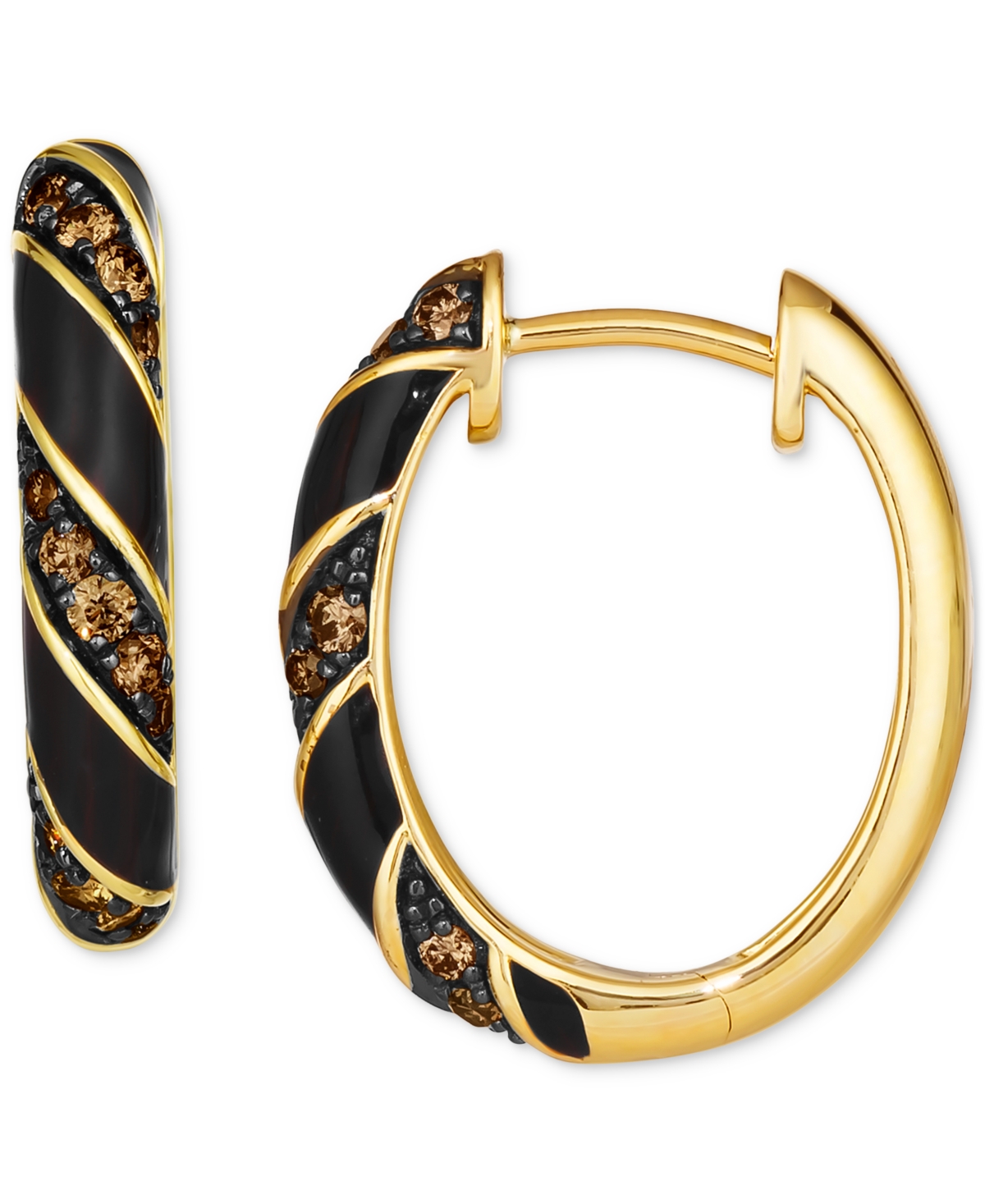 Shop Le Vian Chocolate Diamond (3/8 Ct. T.w.) & Black Enamel Small Hoop Earrings In 14k Gold, 0.77" In No Color
