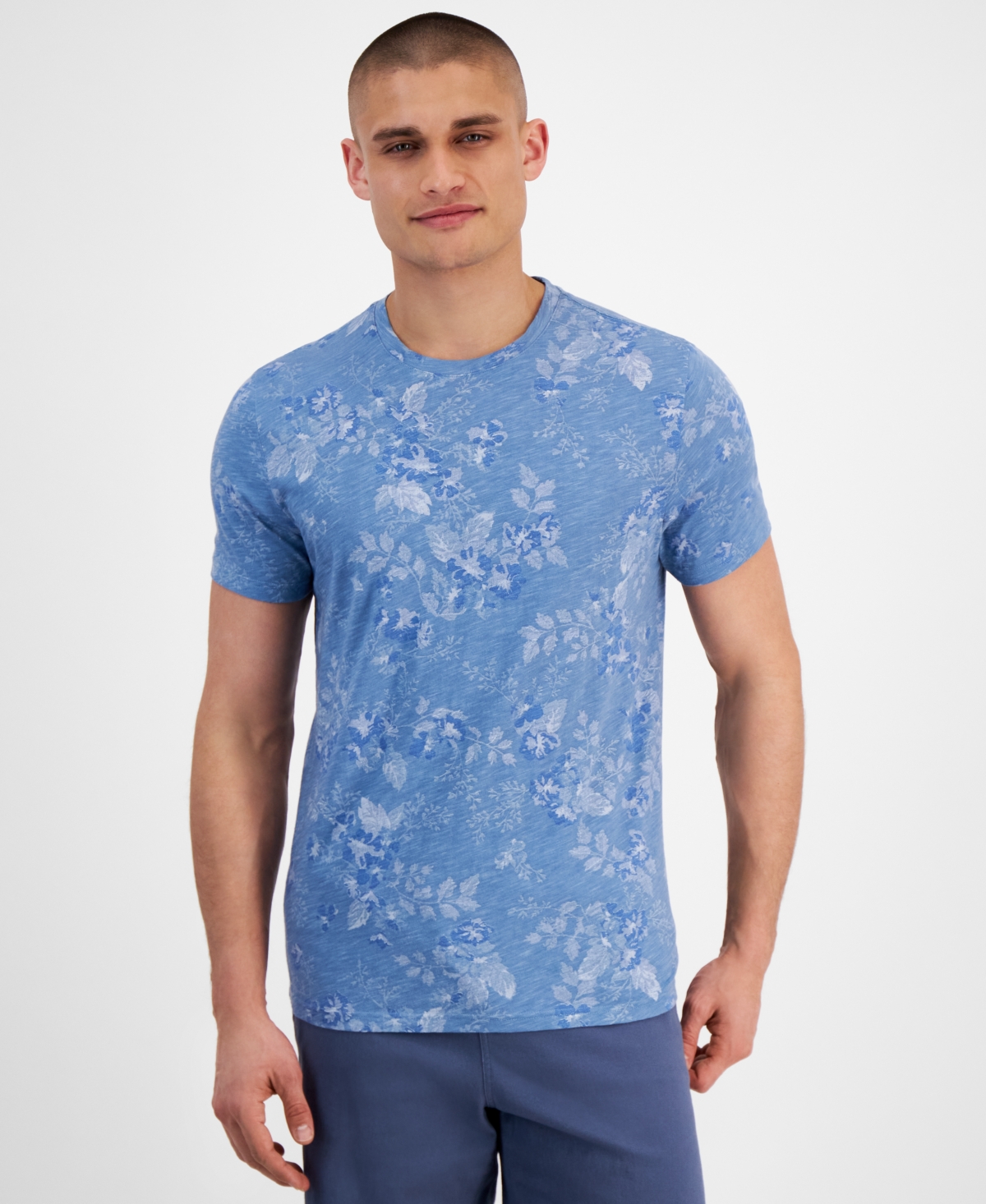 Sun + Stone Men's Garden Floral Graphic Crewneck T-shirt, Created For Macy's In Hydrogen