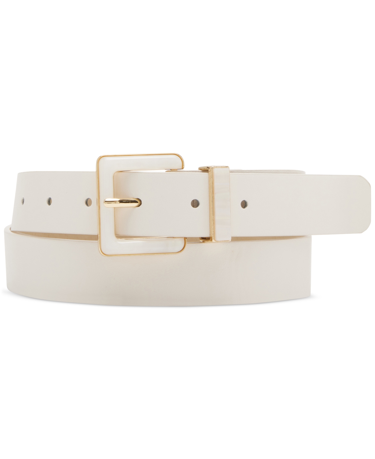 Women's Imitation Pearl Inlay Faux-Leather Belt - Pink