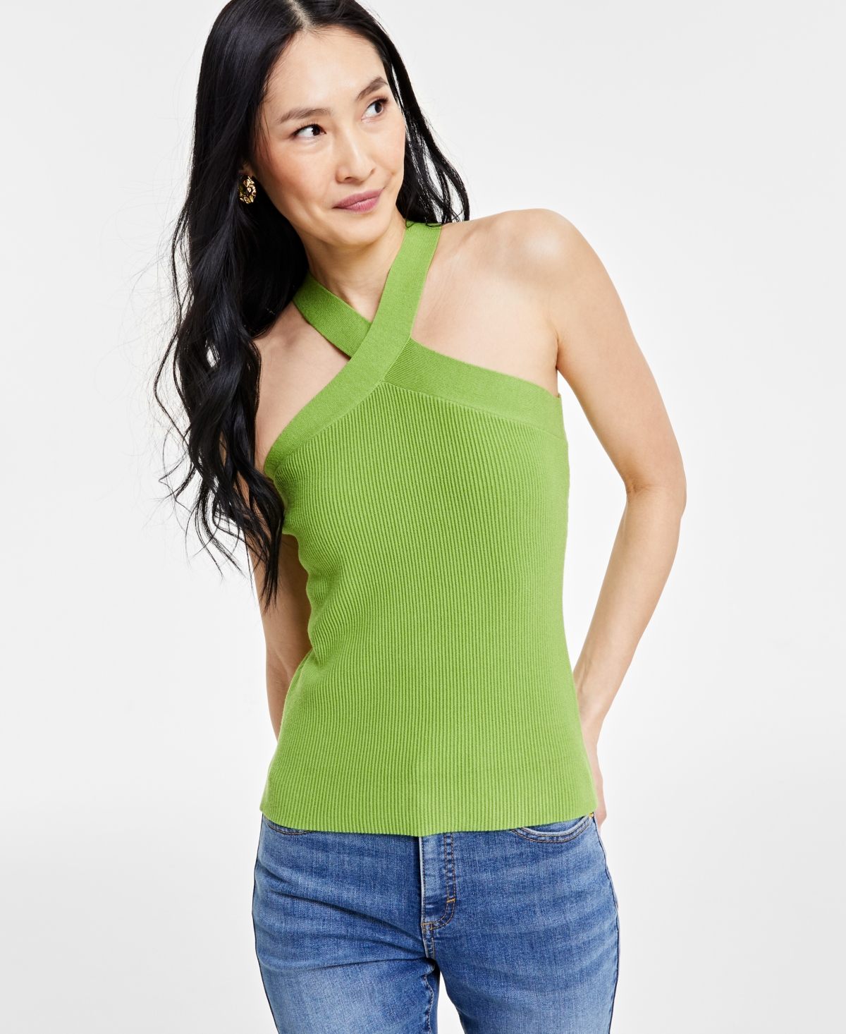 Inc International Concepts Women's Halter-neck Sleeveless Sweater Top, Created For Macy's In Lizard