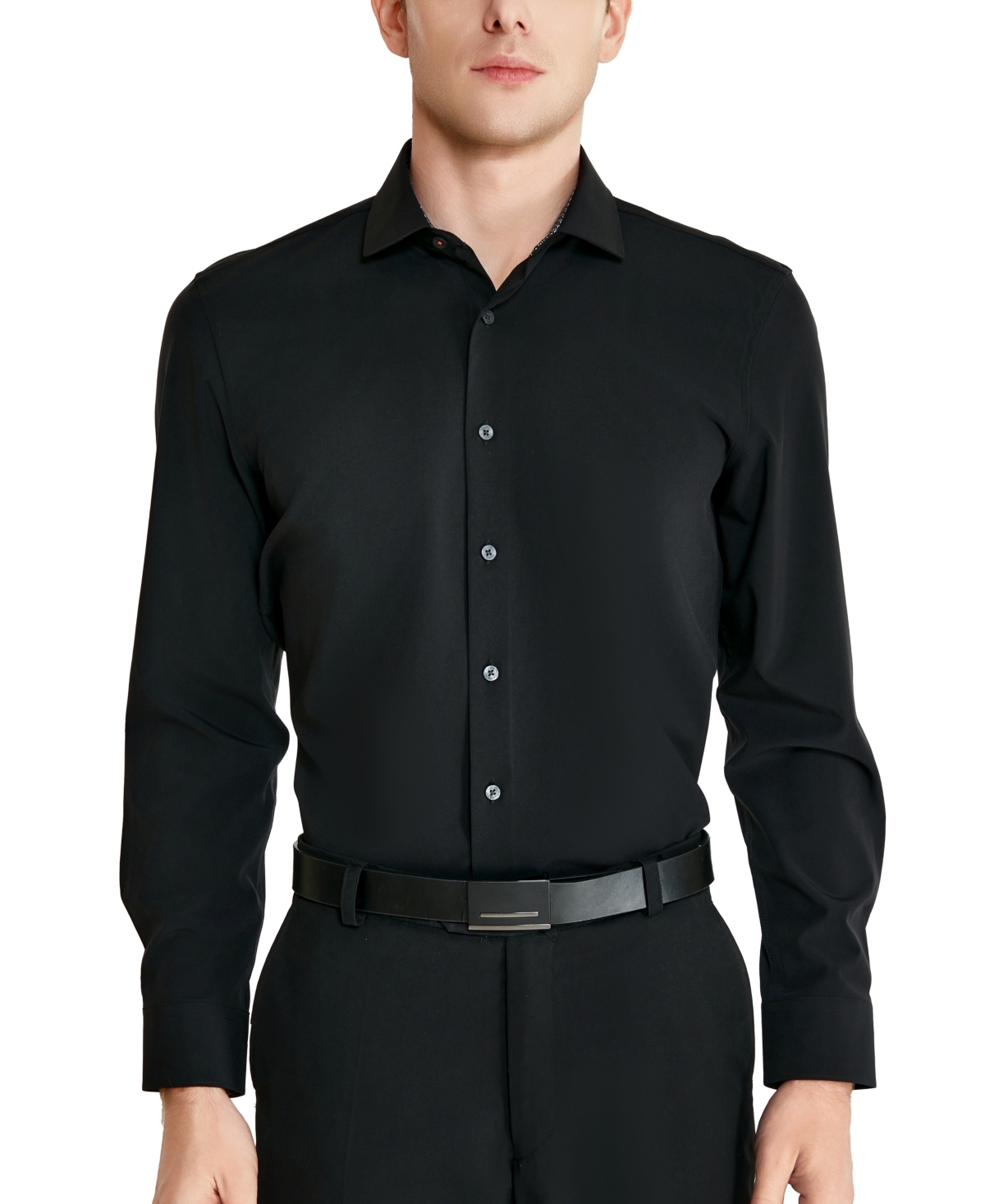 Shop Tallia Men's Slim-fit Solid Poplin Dress Shirt In Black