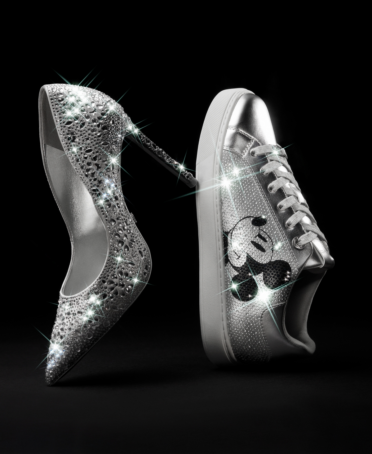 Shop Aldo X Disney D100 Rhinestone & Graphic Sneakers In Metallic Silver