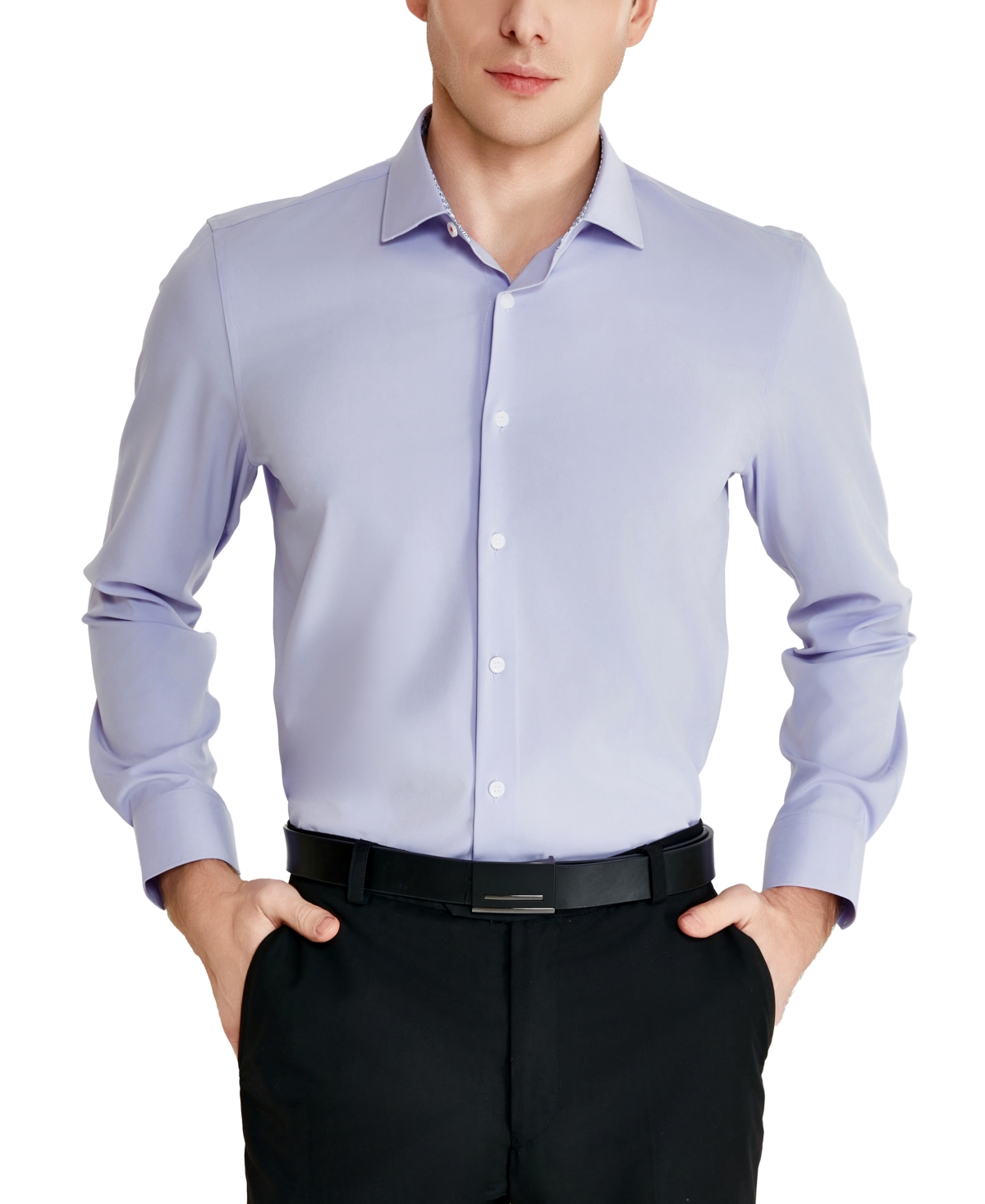 Men's Slim-Fit Solid Poplin Dress Shirt - Black