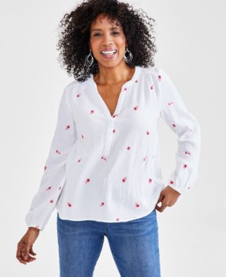 売れ筋商品|||スタイルアンドコー カットソー トップス レディース Women's Printed Cotton Gauze Split-Neck Tank Top, Exclusively at Macy's Patch Indigo 27025013_fpx.tif?$filterlrg$&