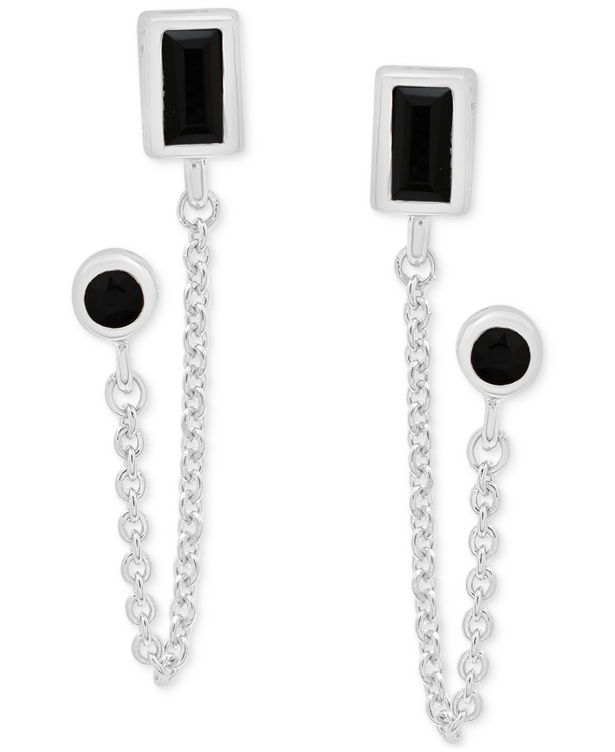 2-Pc. Set Onyx & White Topaz Double Pierced Chain Earrings, & Huggie Hoop Earrings in Sterling Silver - White Topaz  Onyx