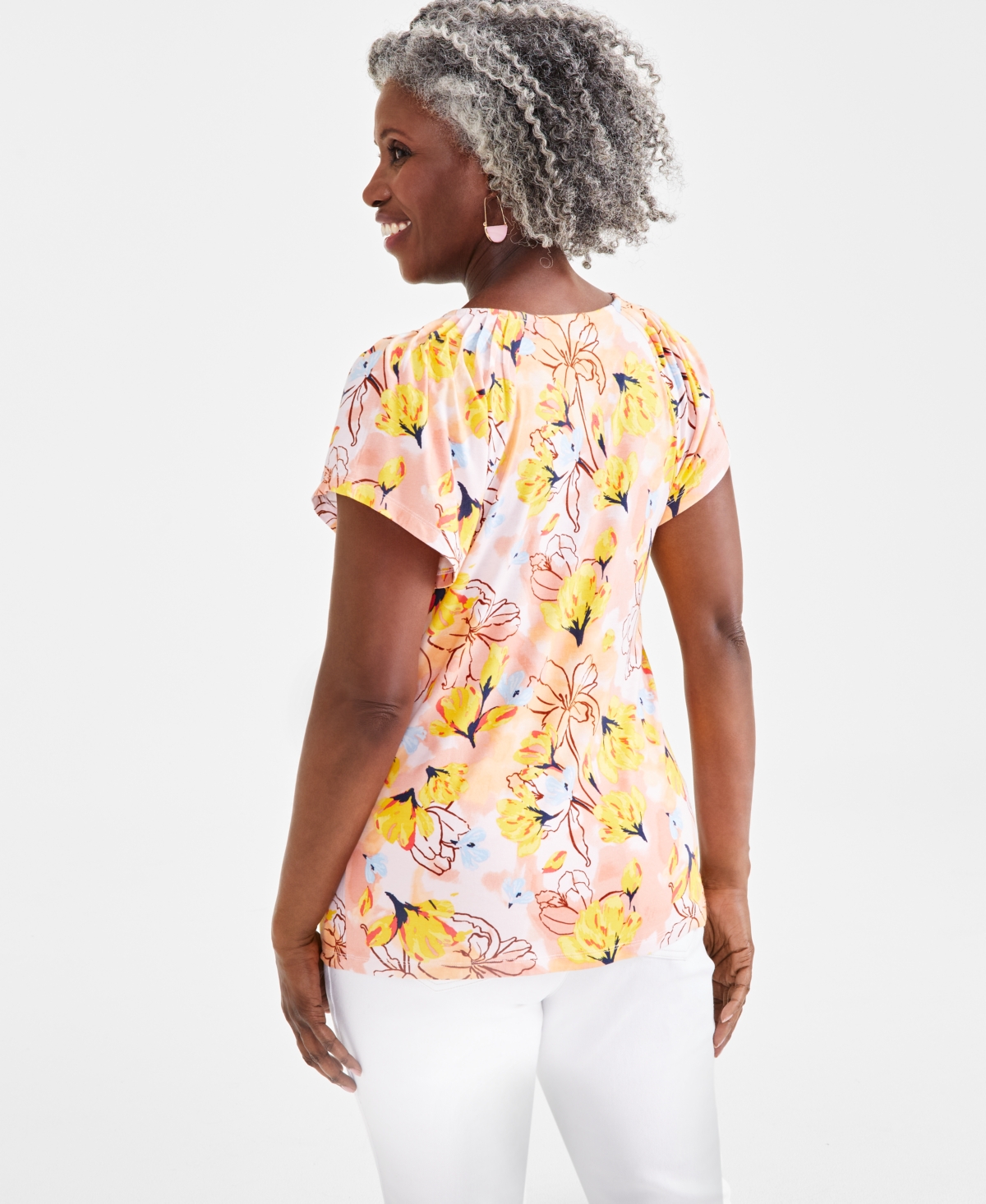 Style & Co Women's Printed Pleated Scoop-Neck Top, Created for Macy's