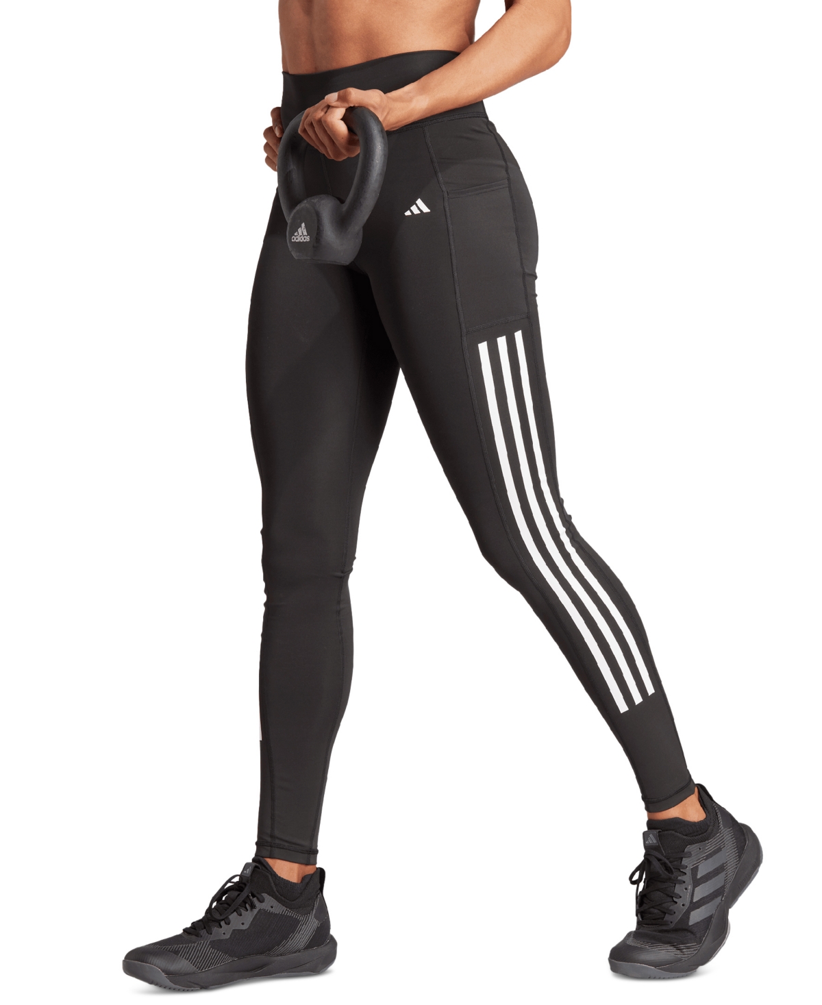 Shop Adidas Originals Women's Optime Moisture-wicking 3-stripe 7/8 Leggings In Black