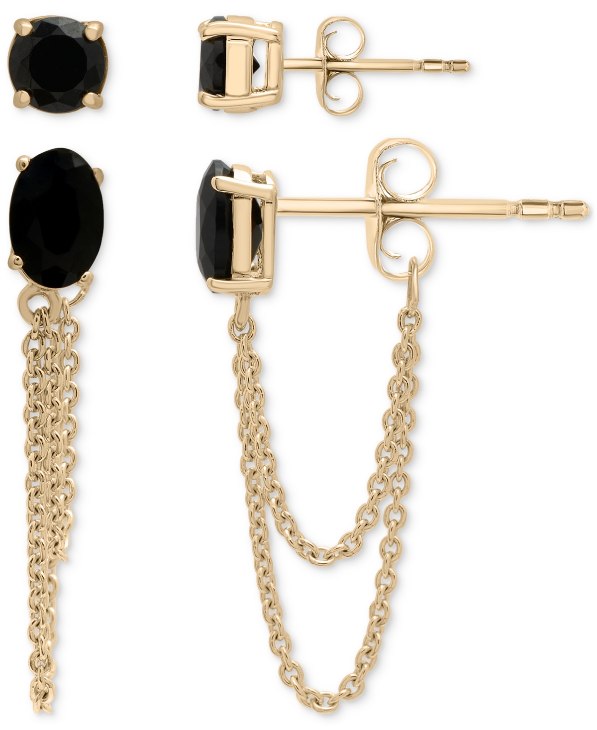 Macy's 2-pc. Set Onyx Stud & Chain Drop Earrings In 14k Gold-plated Sterling Silver