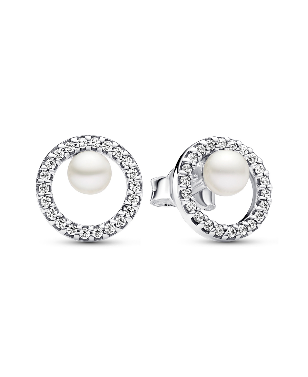 Treated Freshwater Cultured Pearl Pave Halo Stud Earrings - Silver
