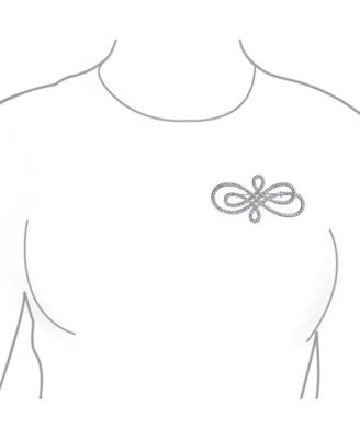 Large Swirl Pave Cubic Zirconia Art Deco Fashion Infinity Brooch Pin Silver Tone Rhodium Plated