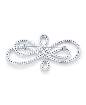 Large Swirl Pave Cubic Zirconia Art Deco Fashion Infinity Brooch Pin Silver Tone Rhodium Plated