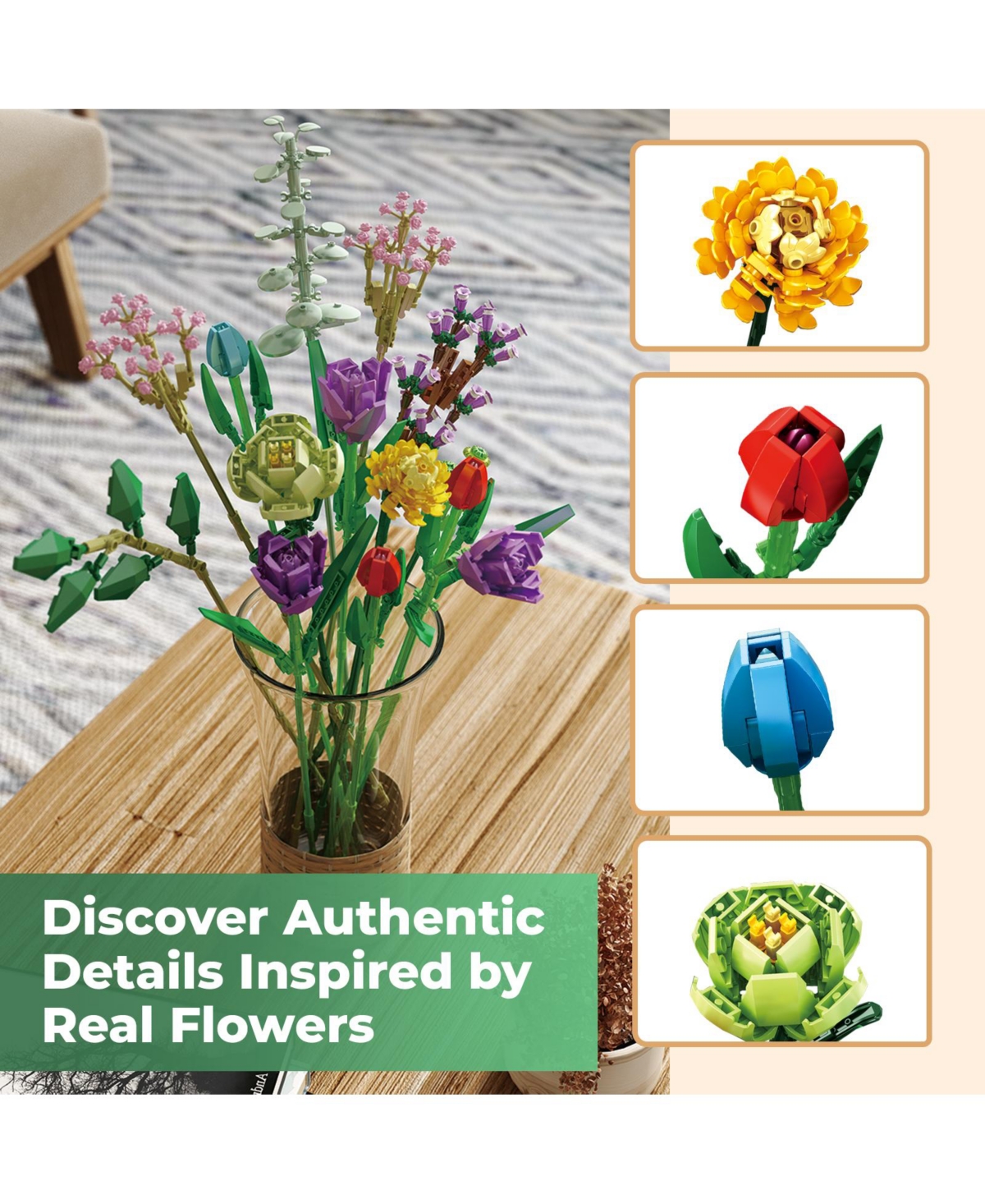 Contixo Tulip Bouquet Floral Collection Building Block Set - 999 Pcs