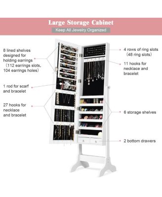 Lockable Mirrored Jewelry Cabinet Armoire Storage Organizer Box