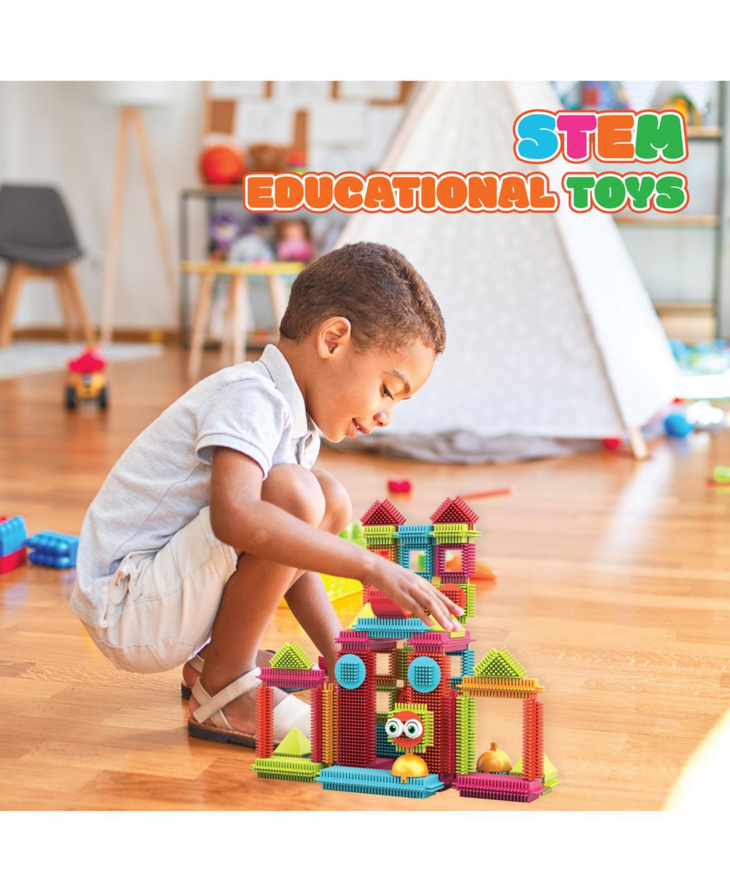 Детский конструктор Contixo ST5 Bristle-Shape 3D 144-Piece Building Set, Ages 3-8 — фото 3