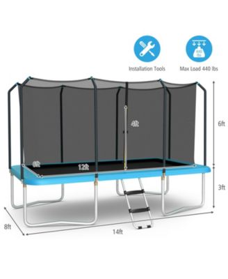 8 x 14 Feet Rectangular Recreational Trampoline with Safety Enclosure Net and Ladder
