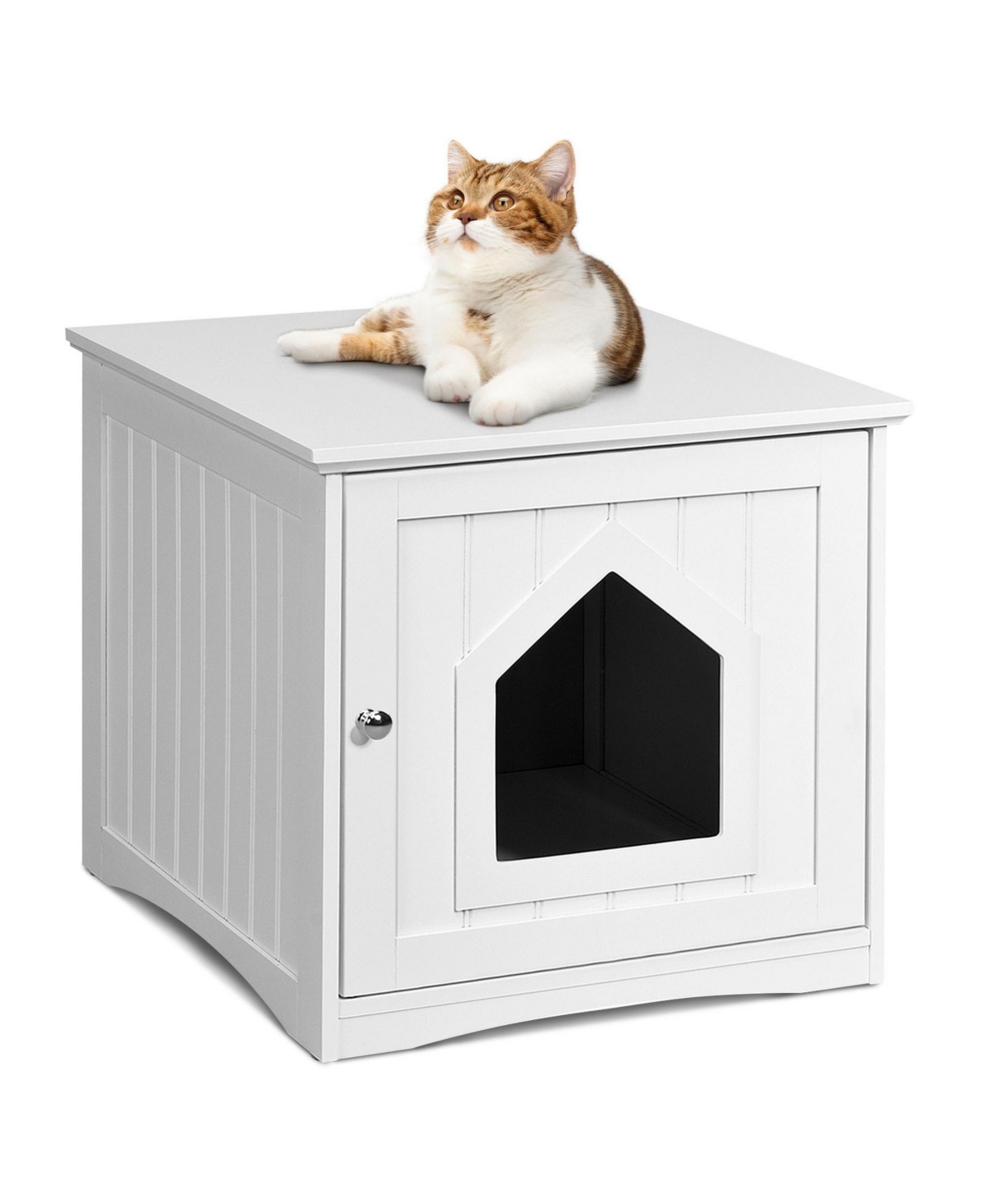 Sidetable Nightstand Weatherproof Multi-function Cat House - White