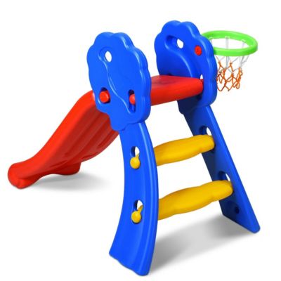 2 Step Indoors Kids Plastic Folding Slide with Basketball Hoop