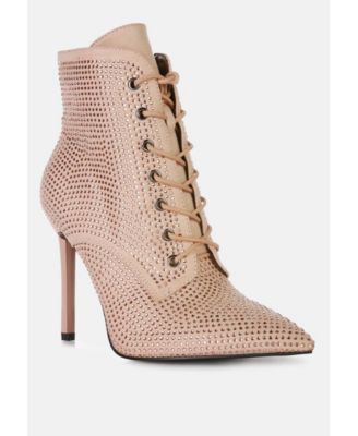 Womens Head On Faux Suede Diamante Ankle Boots