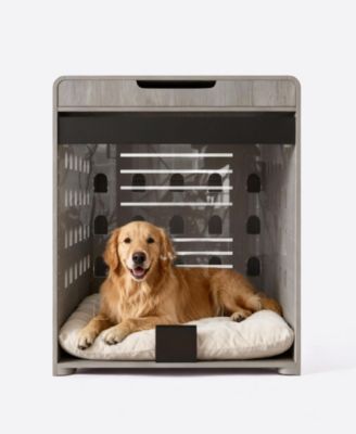 Dog Crate End Table with Charging Station, Furniture Style Pet Crate Nightstand for Medium to Large Dogs
