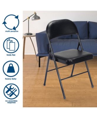 Folding Chair Set, 4-Pack, Vinyl Upholstery, Foam Seat, Metal Frame, Event Seating