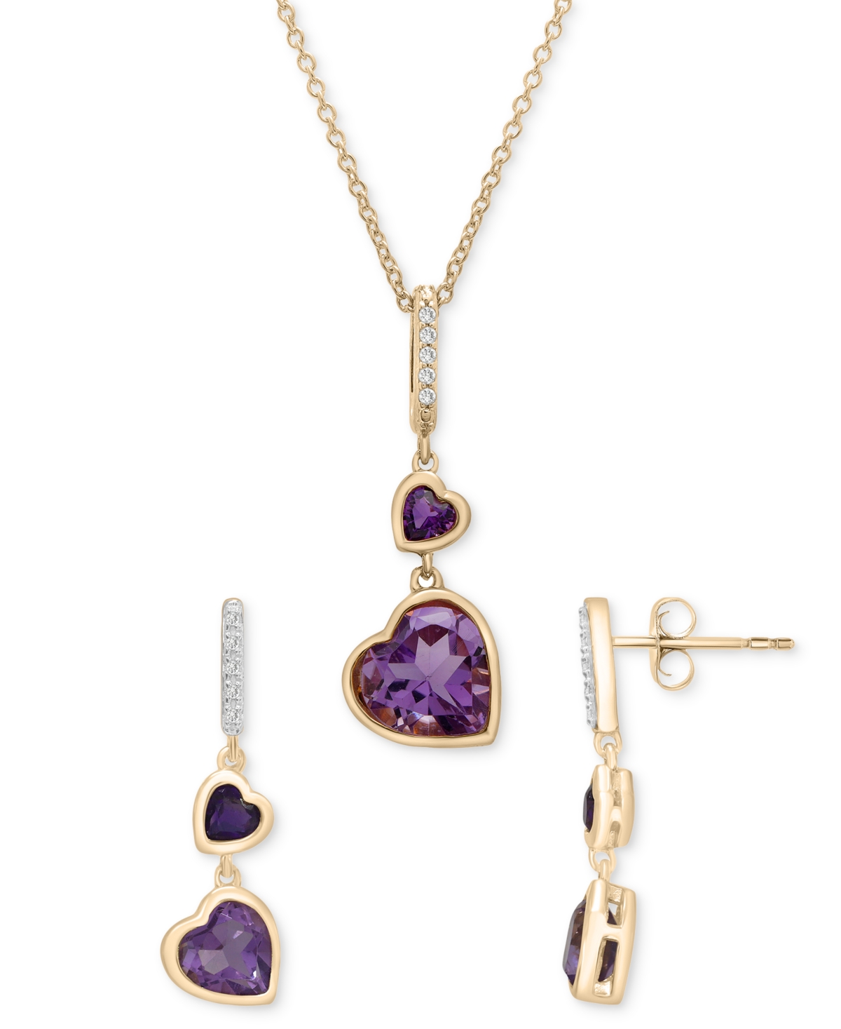 (1/3 ct. t.w.), Rose de France (7/8 ct. t.w.) & Diamond Accent Heart Drop Earrings in 14k Gold-Plated Sterling Silver - Amethyst