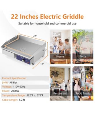 Commercial Electric Griddle with 122 -572  Adjustable Temperature Control