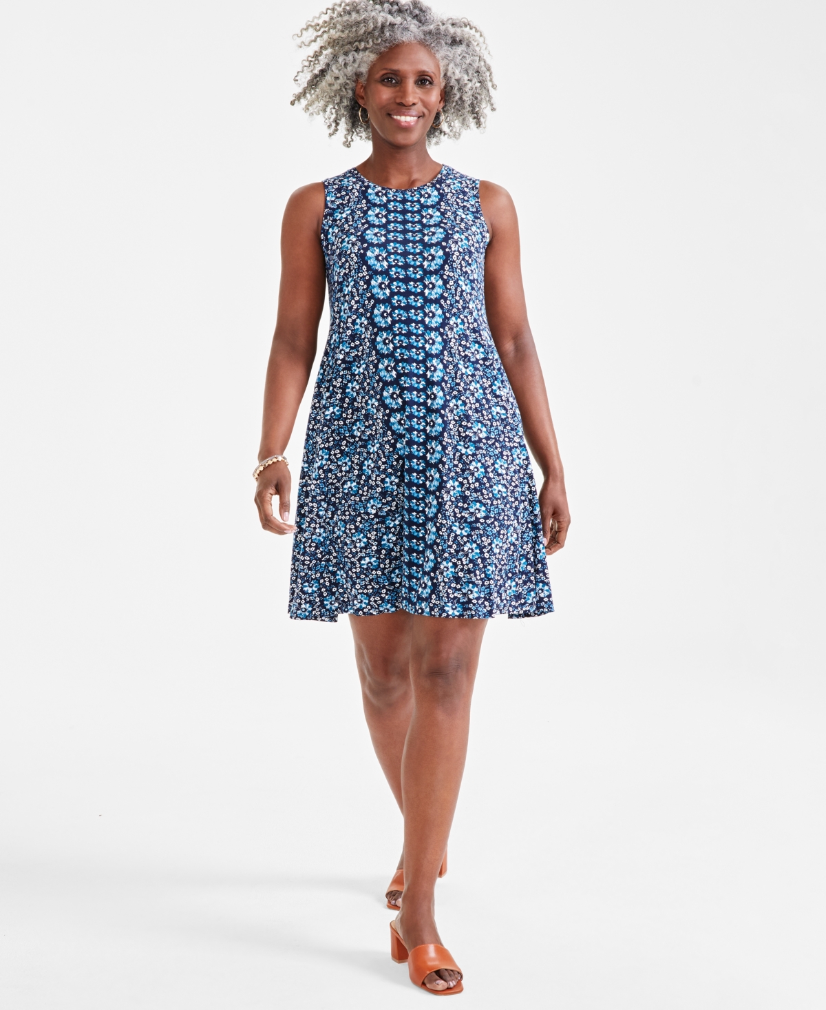 Style & Co Women's Printed Sleeveless Knit Flip Flop Dress, Created For Macy's In Runway Blue