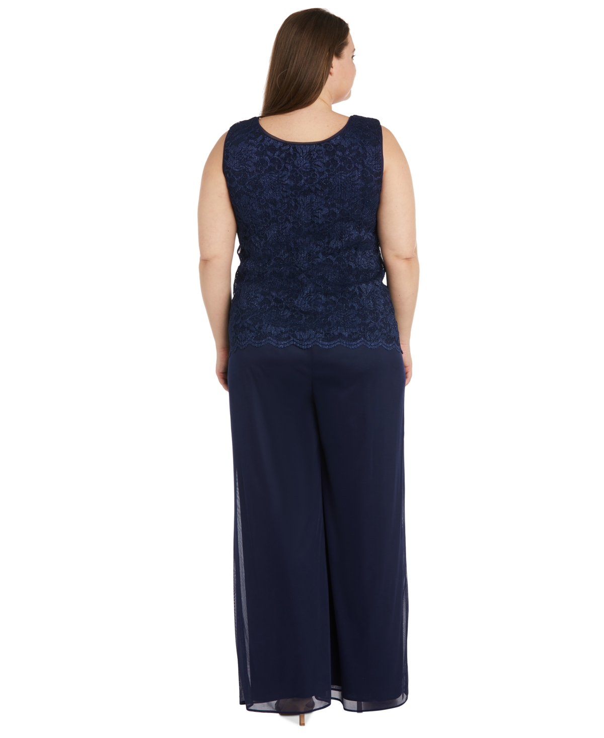 R & M Richards Plus Size 3-Pc. Waterfall Jacket, Glitter Top & Wide-Leg Pants Set