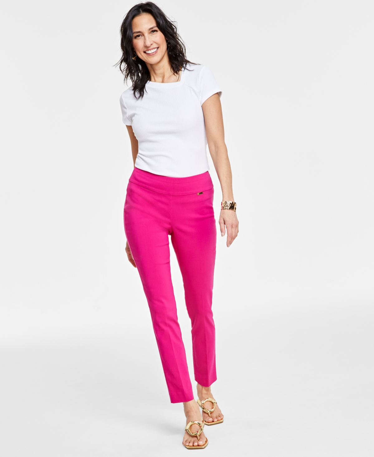 Inc International Concepts Mid-rise Petite Tummy-control Skinny Pants, Petite & Petite Short, Created For Macy's In Pink Dragonfrui