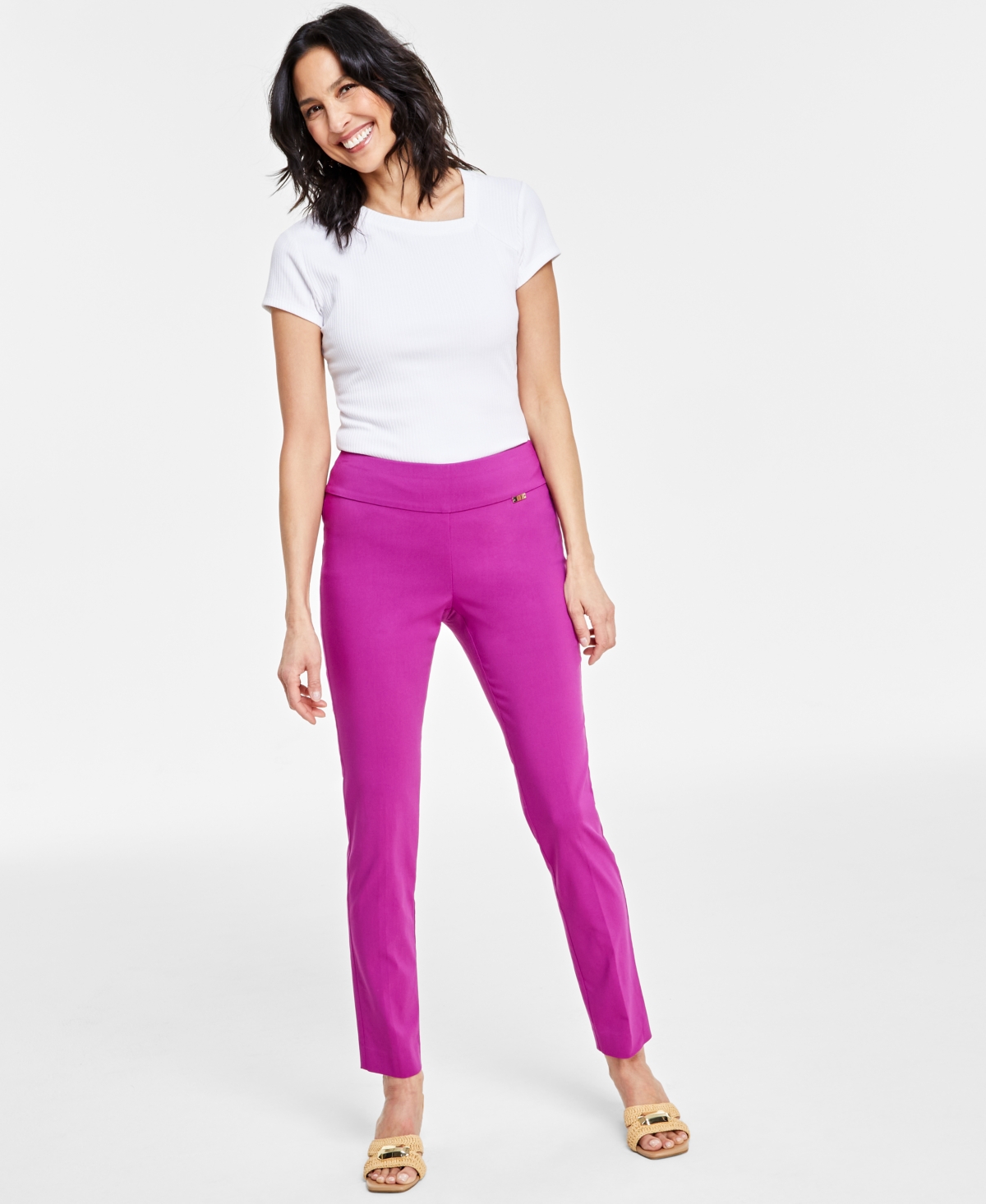 Inc International Concepts Mid-rise Petite Tummy-control Skinny Pants, Petite & Petite Short, Created For Macy's In Violet Orchid