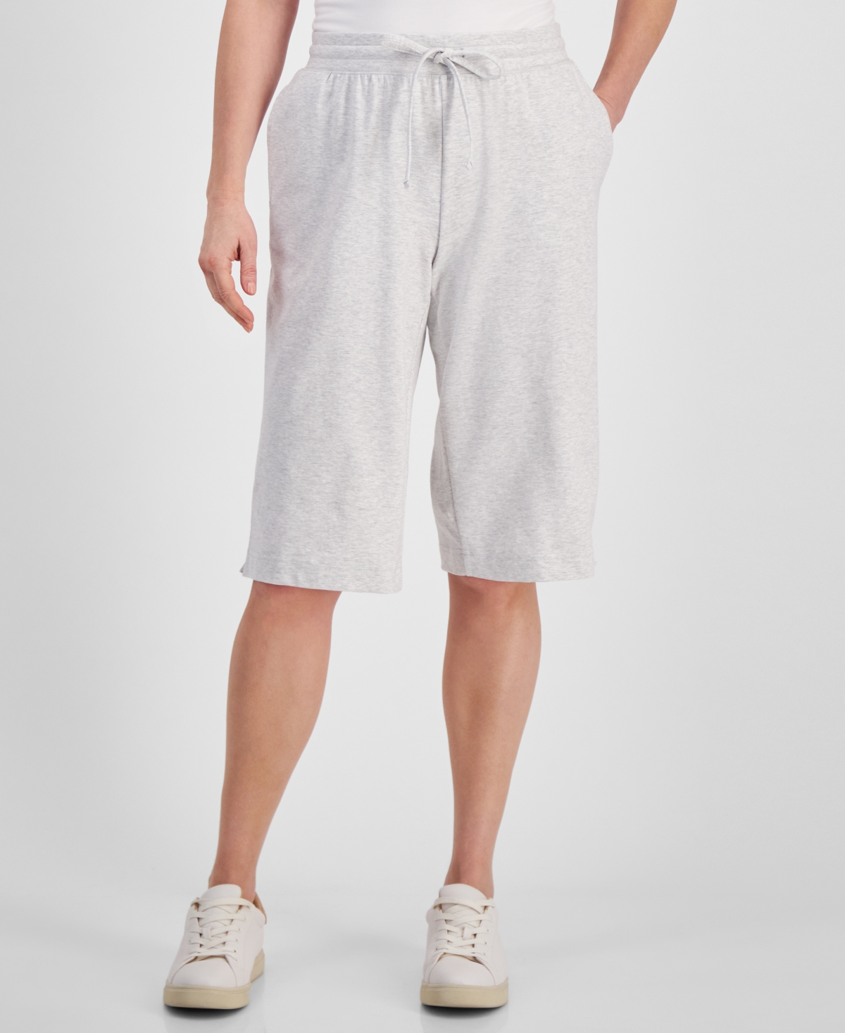 Style & Co Women's Mid Rise Sweatpant Bermuda Shorts, Created For Macy's In Silver Heather