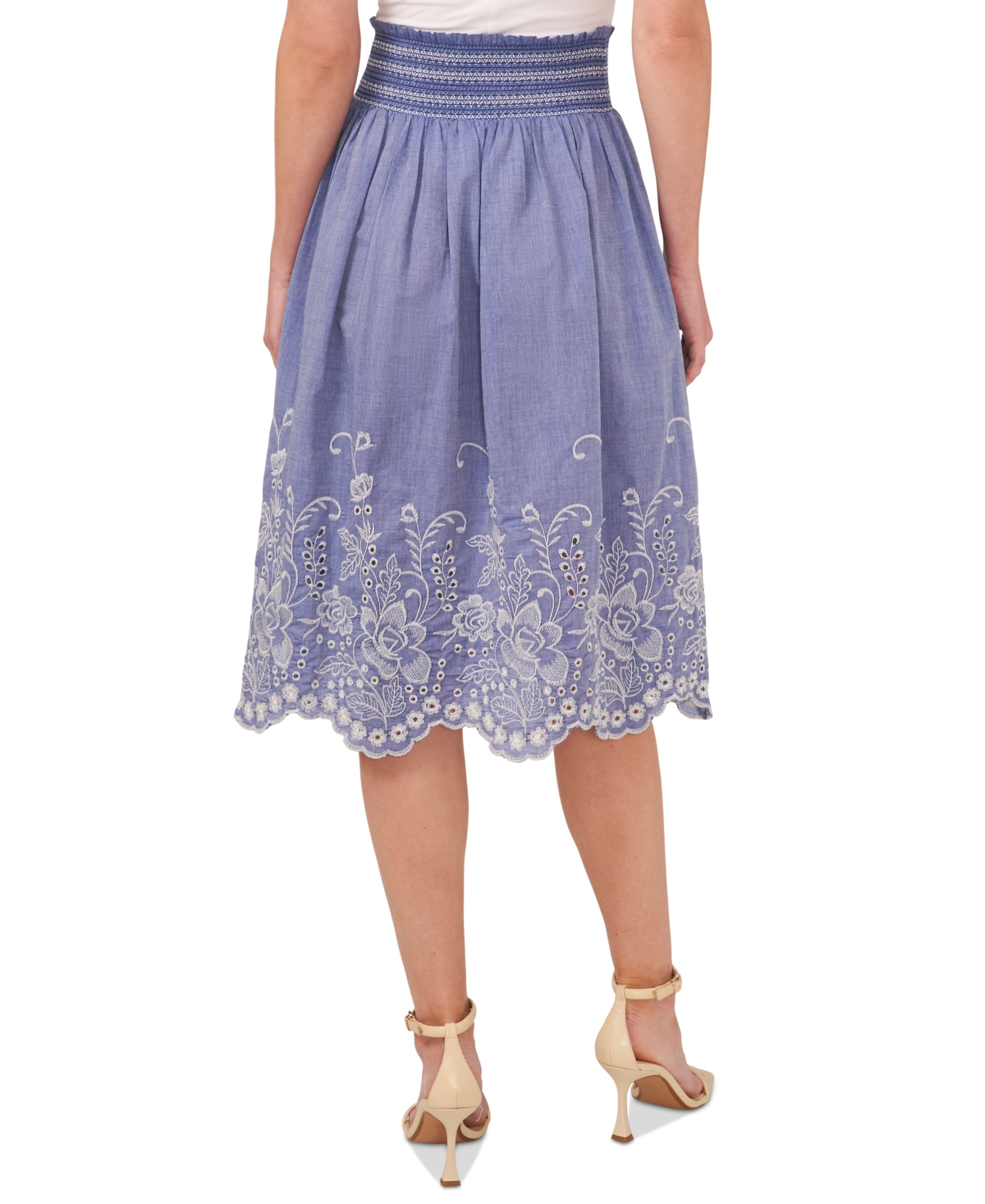 Shop Cece Women's Floral Embroidered Cotton Midi Skirt In Blue Air