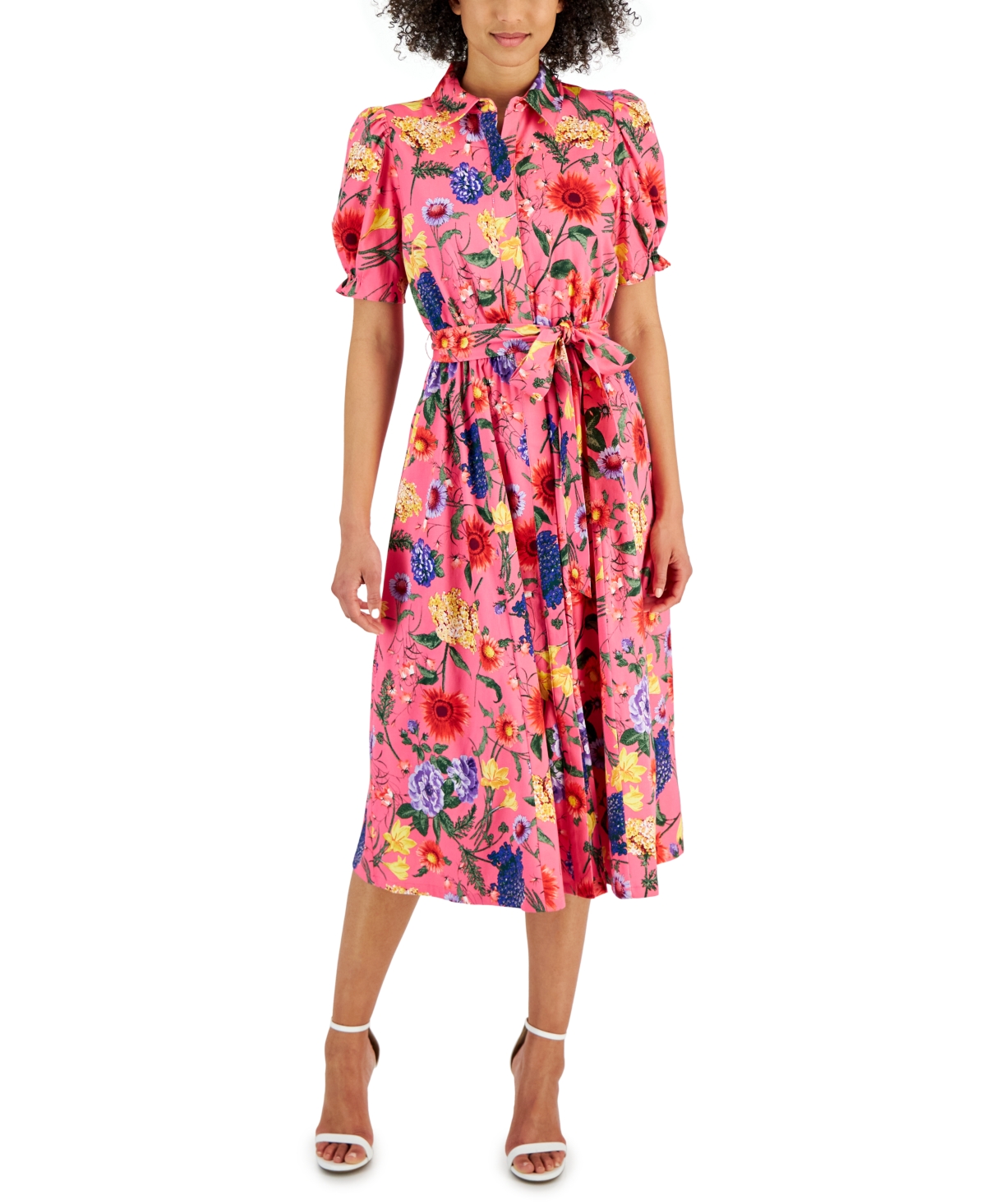 Shop Anne Klein Women's Sateen Floral-print Shirtdress In Camellia M