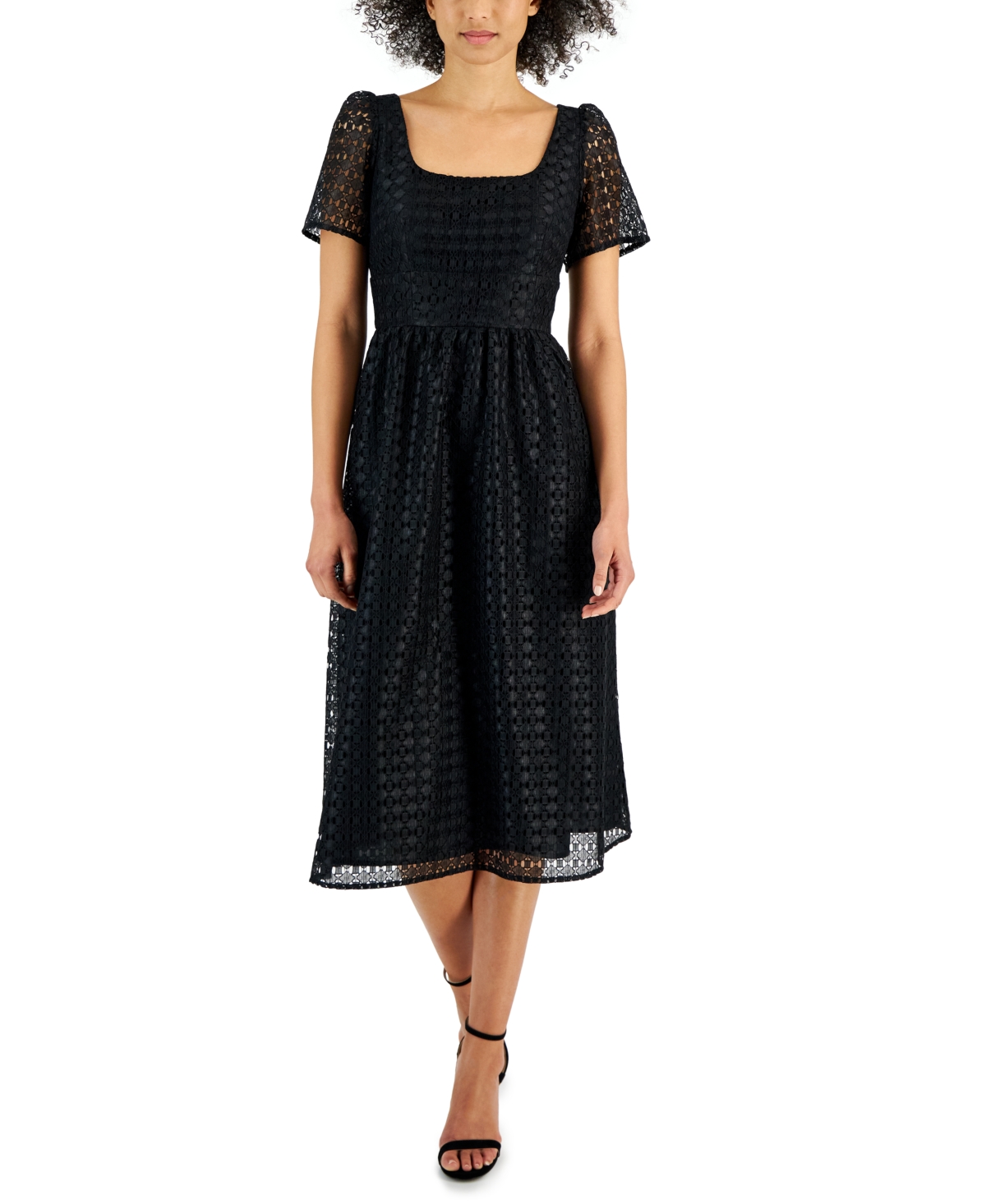 Shop Anne Klein Women's Square-neck Lace Midi Dress In Anne Black