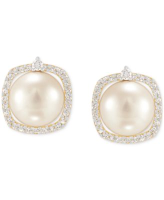 Cultured Freshwater Pearl (7mm) & Diamond (1/6 ct. t.w.) Halo Stud Earrings in 14k Gold