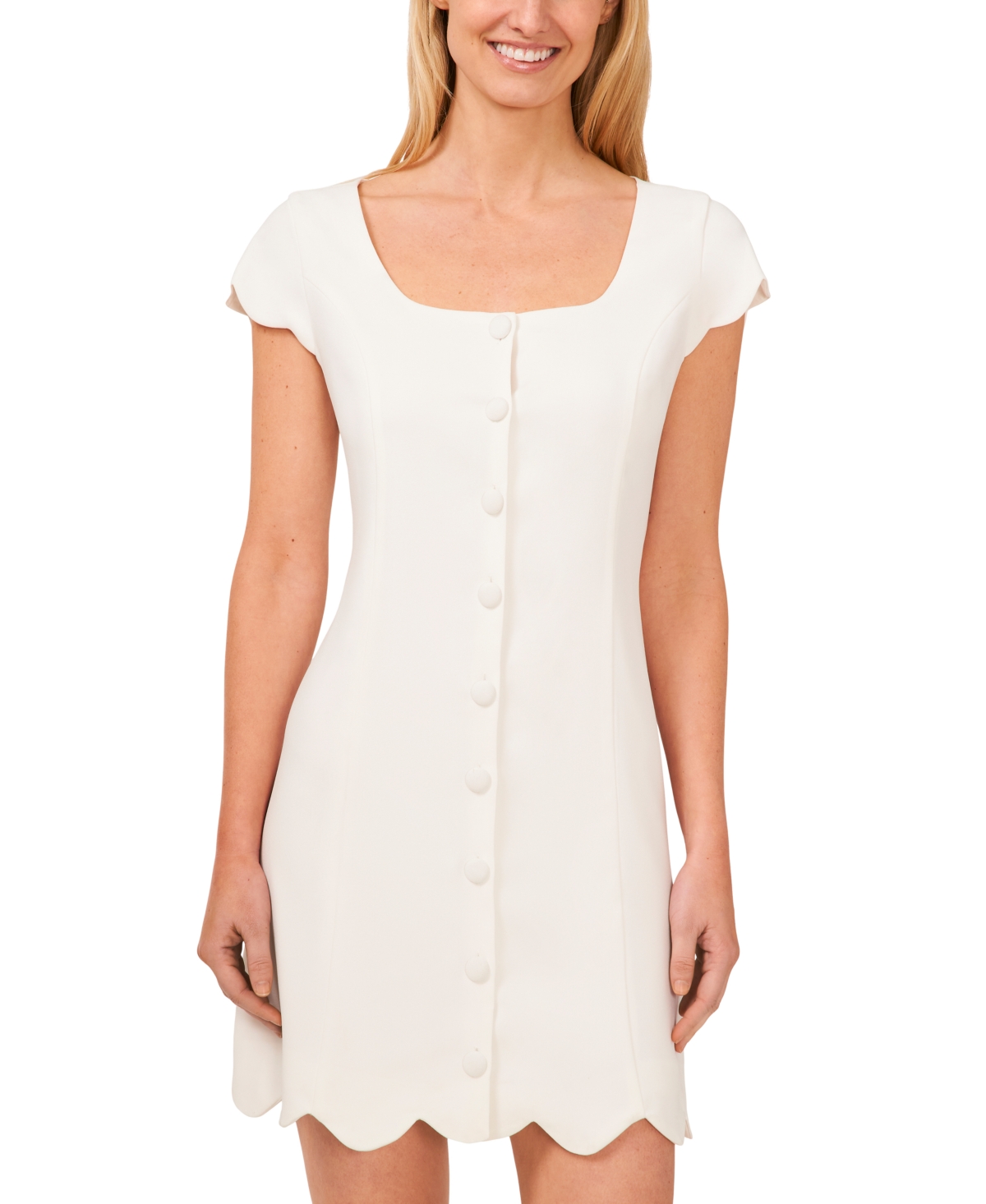 Cece Women's Scallop Trim Button-front Sheath Dress In New Ivory