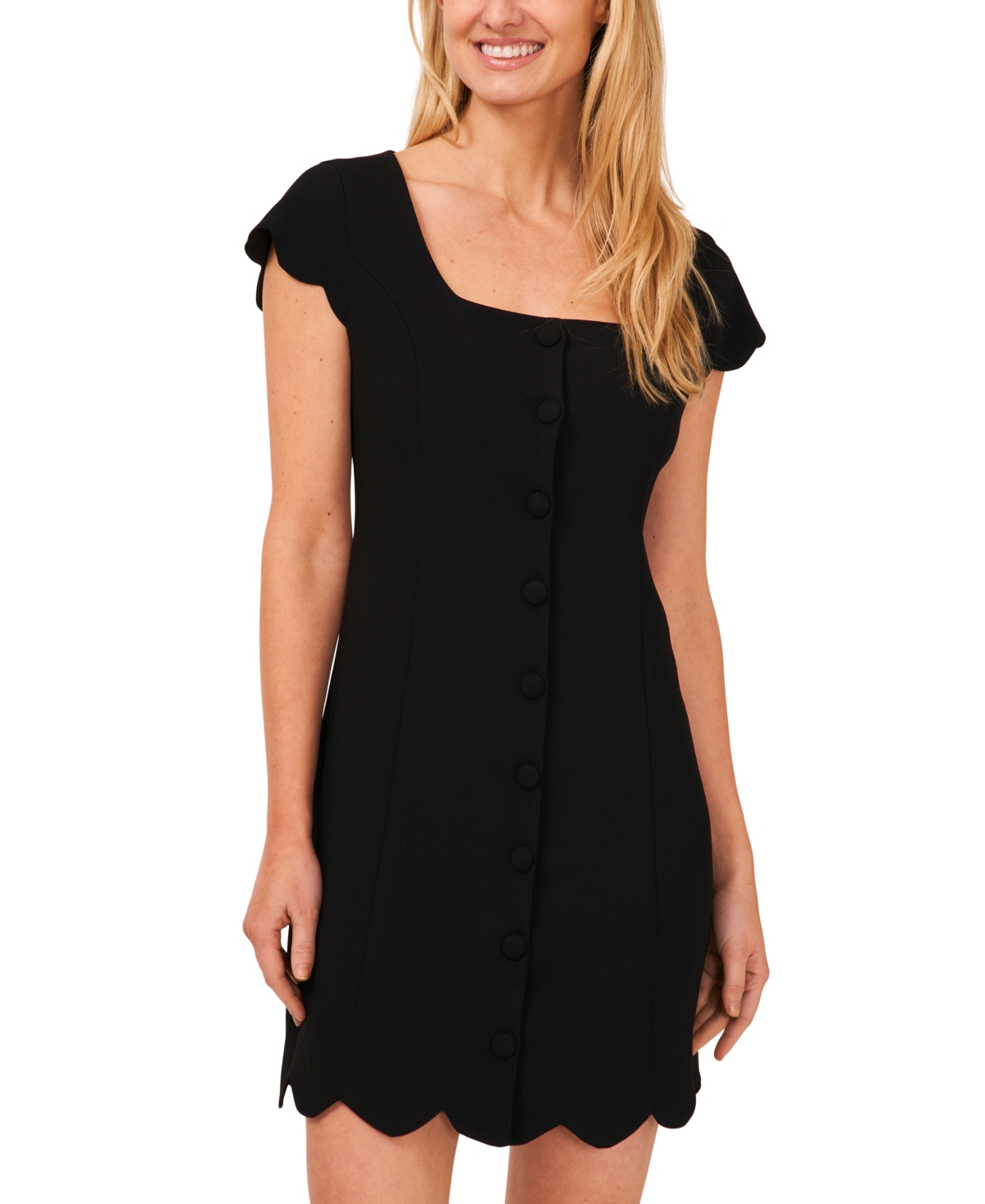 Shop Cece Women's Scallop Trim Button-front Sheath Dress In Rich Black