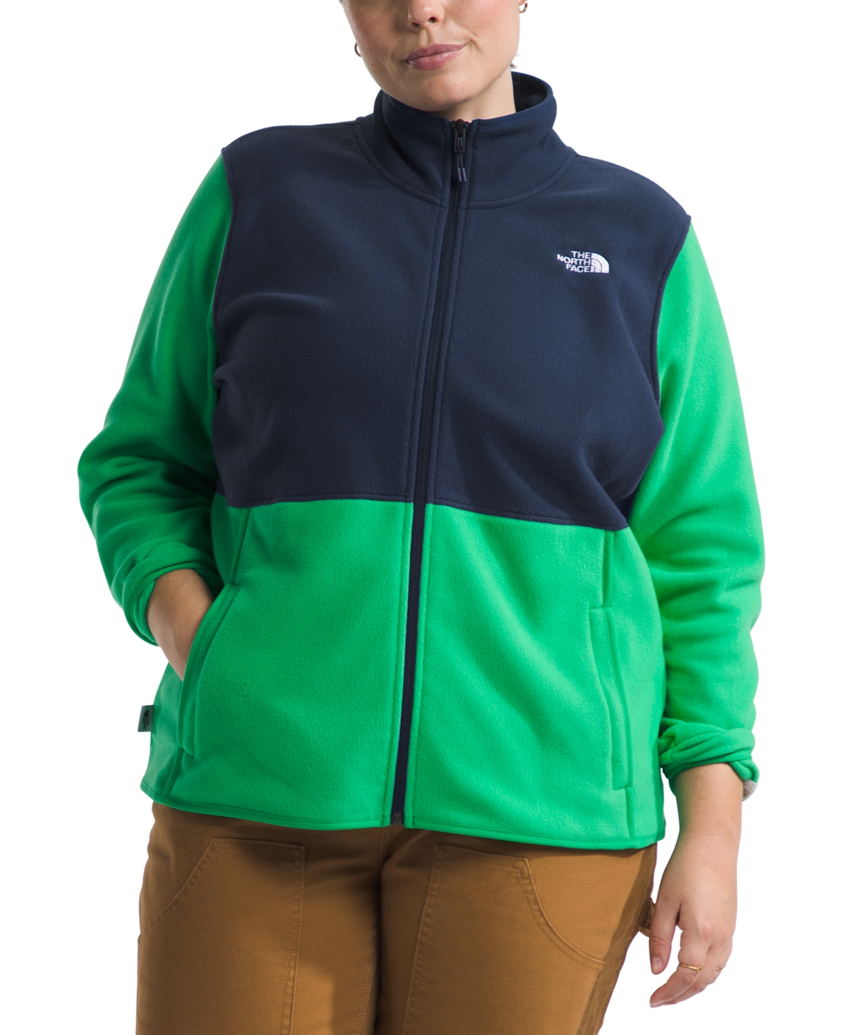 Shop The North Face Plus Size Colorblocked Alpine Polartec Jacket In Summit Navy,optic Emerald