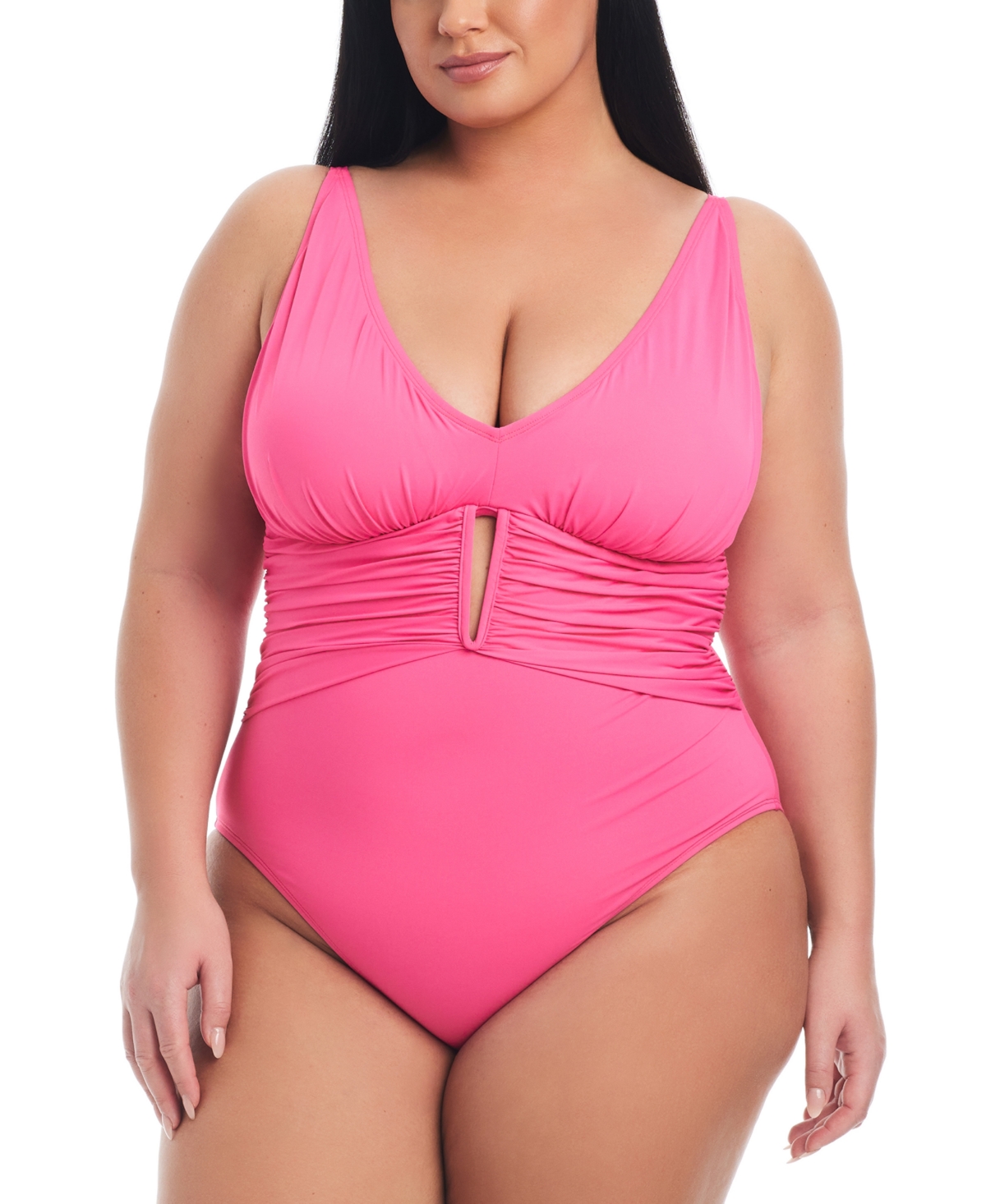 Bleu By Rod Beattie Plus Size Ruched One-piece Swimsuit In Pink Bling