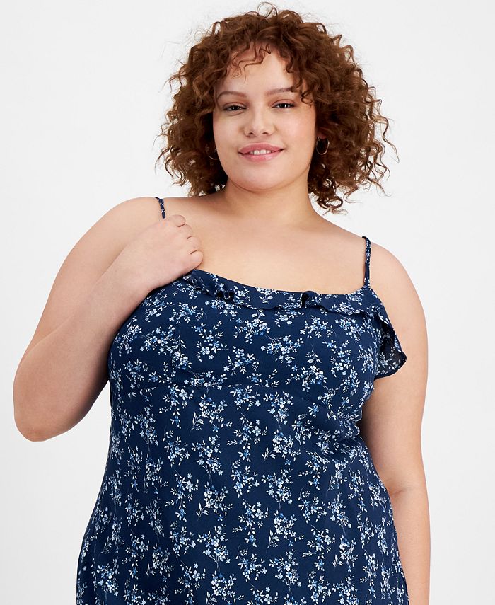 And Now This Trendy Plus Size Printed Ruffle-Trim Midi Dress - Macy's