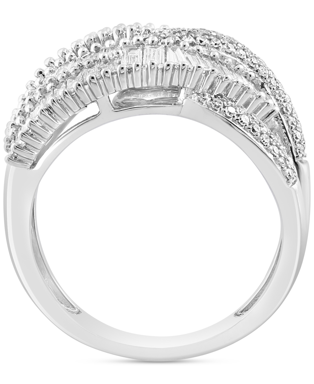 Effy Diamond Baguette & Round Multirow Crossover Statement Ring (1 ct. t.w.) in 14k- White Gold