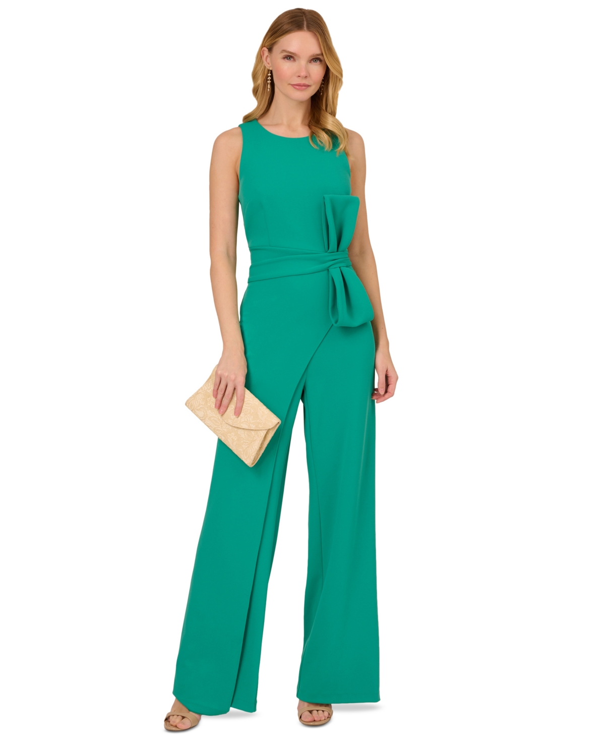 Shop Adrianna Papell Women's Wide-leg Crepe Jumpsuit In Botanic Green