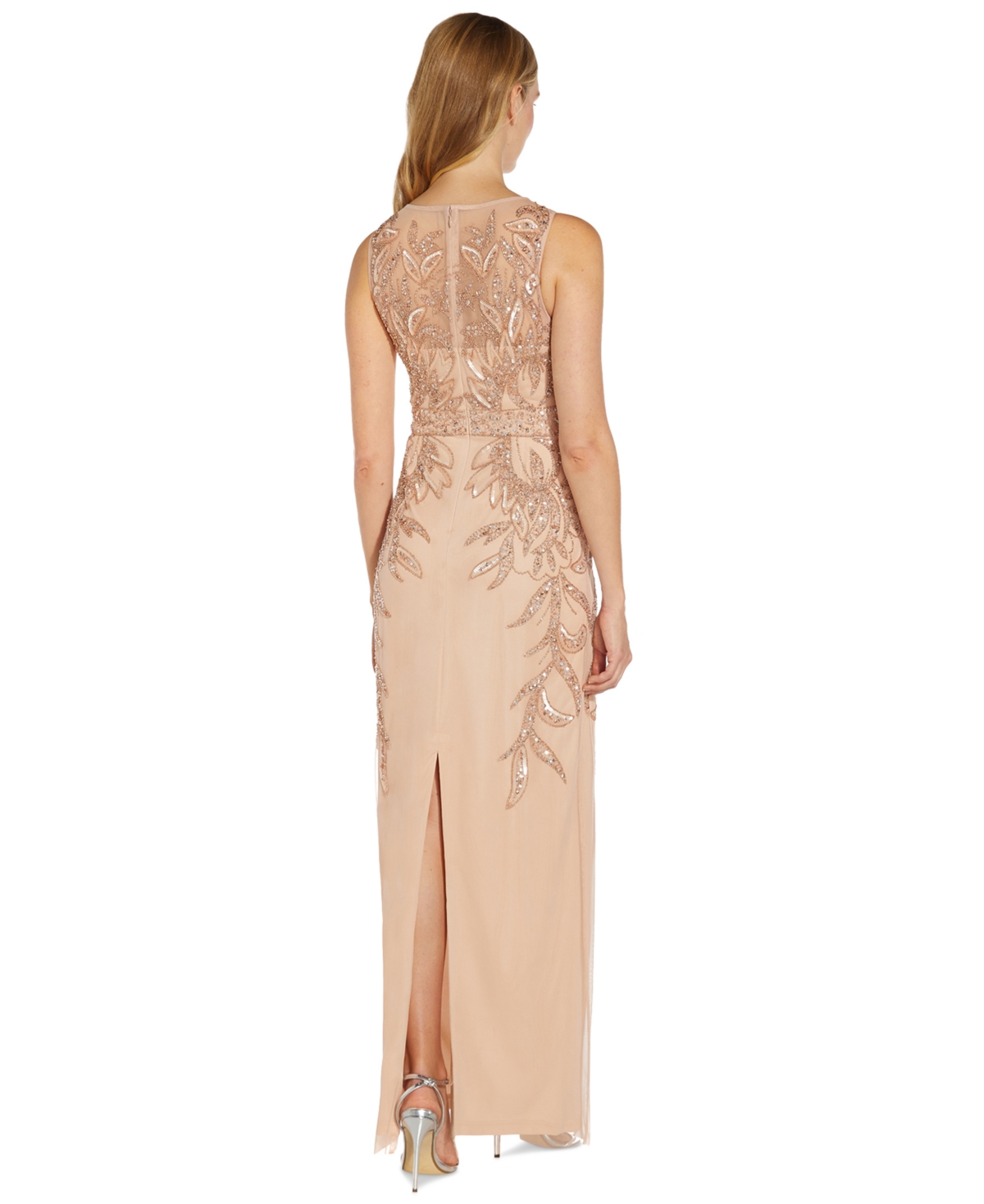 Shop Adrianna Papell Petite Beaded Sleeveless Sheath Gown In Rose Gold