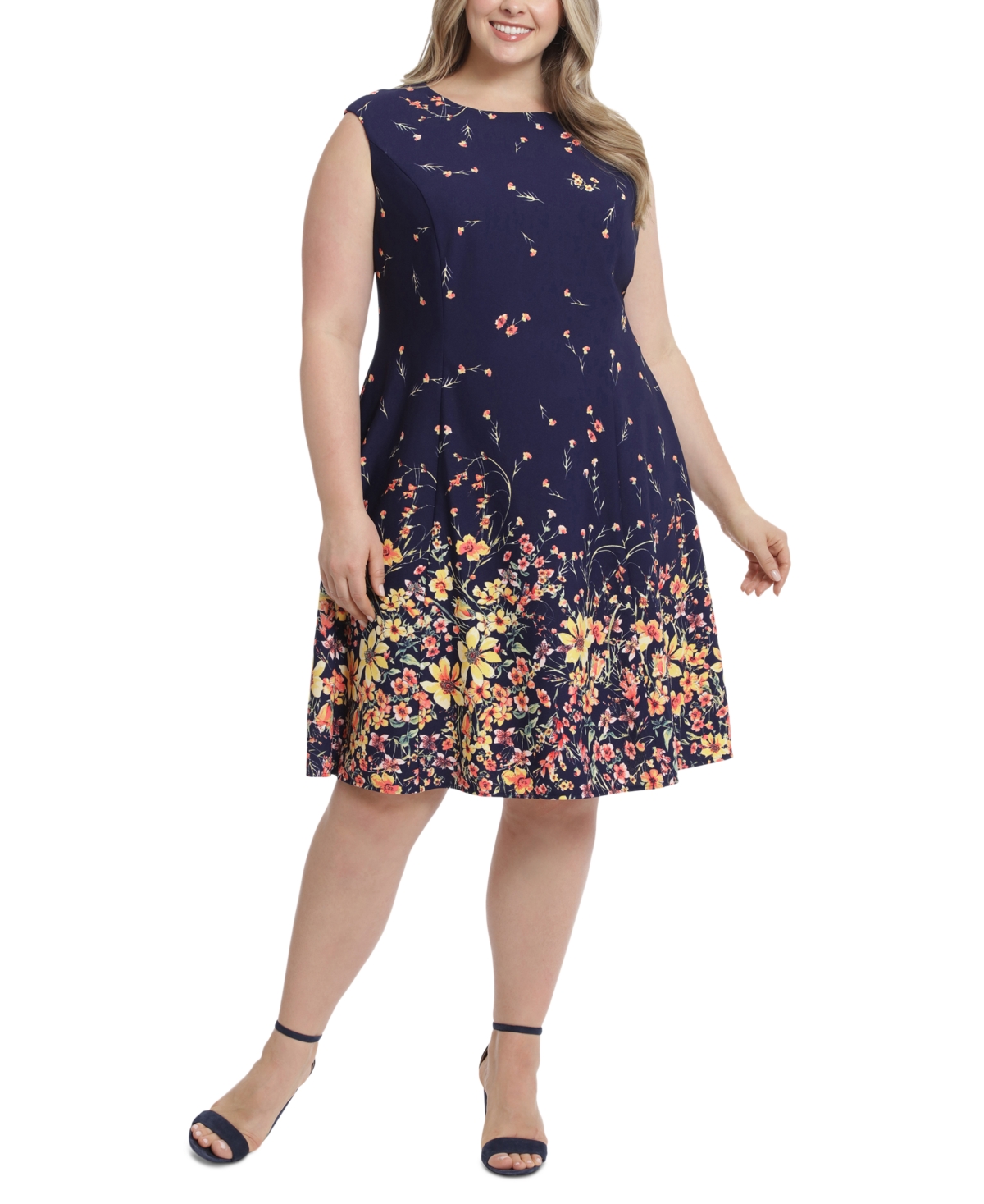 Plus Size Printed Fit & Flare Dress - Sapphire/Orchid