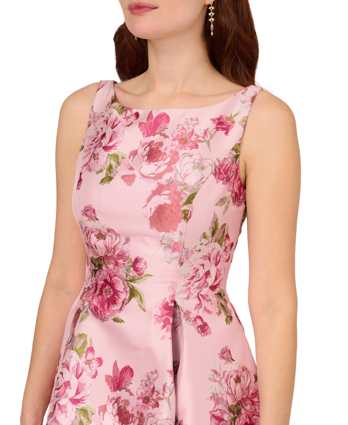 Shop Adrianna Papell Women's Boat-neck Floral Jacquard Dress In Blush Mult