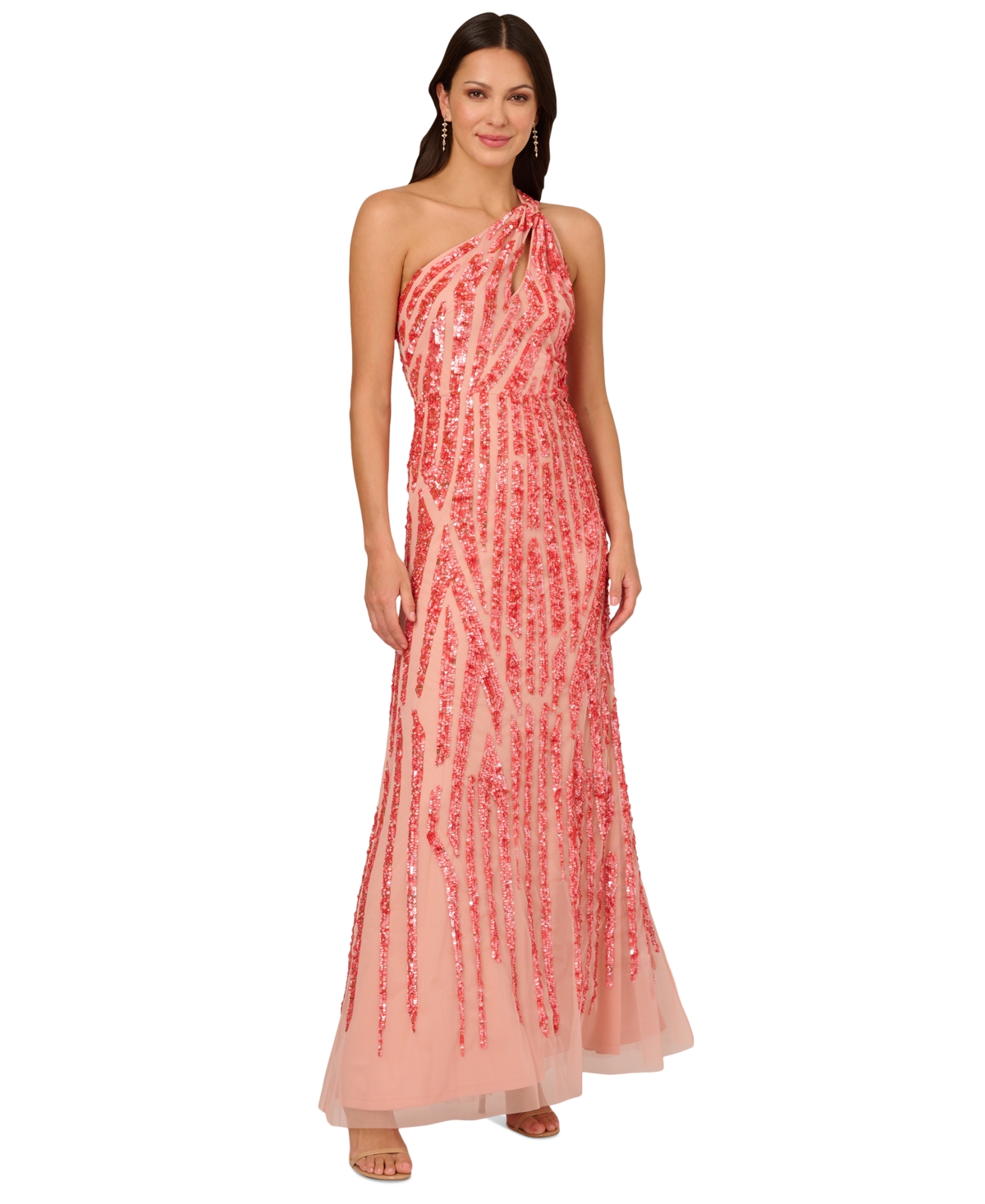 Shop Adrianna Papell Women's Asymmetric-neck Beaded Gown In Coral
