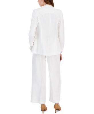Shop T Tahari Womens Linen Blend Blazer Wide Leg Pants Sleeveless Split Neck Top In White Star