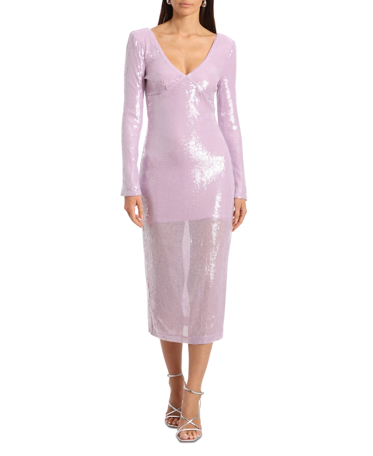 Shop Avec Les Filles Women's Sequined Bodycon Midi Dress In Lilac