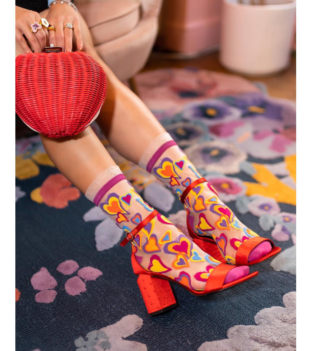 Shop Sock Candy Women's Y2k Hearts Ruffle Sheer Sock